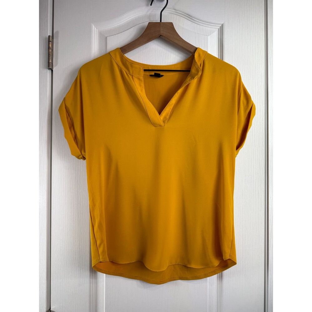 Ann Taylor Petite Women's Mustard Yellow Cuffed Cap Sleeve Blouse Top Size XS P